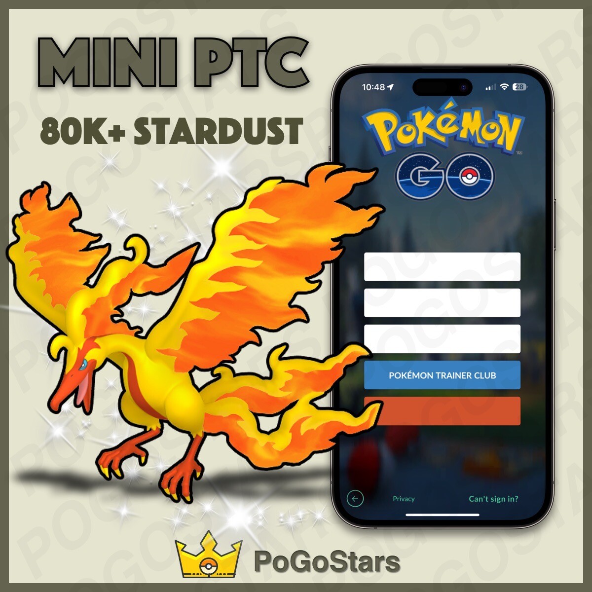 Pokémon Go – Shiny Moltres Galarian – Mini PTC 80K Stardust✨Read Description✨