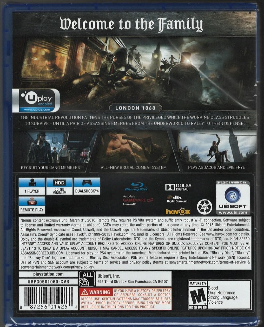Assassin“s Creed: Syndicate Standard PS4 (Brand New Factory Sealed US Version)