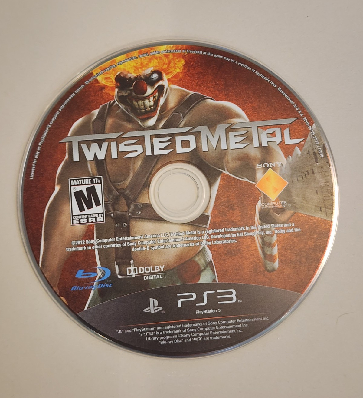 Sony Twisted Metal PS3 M Mature 2012 Dolby Digital Disc Only