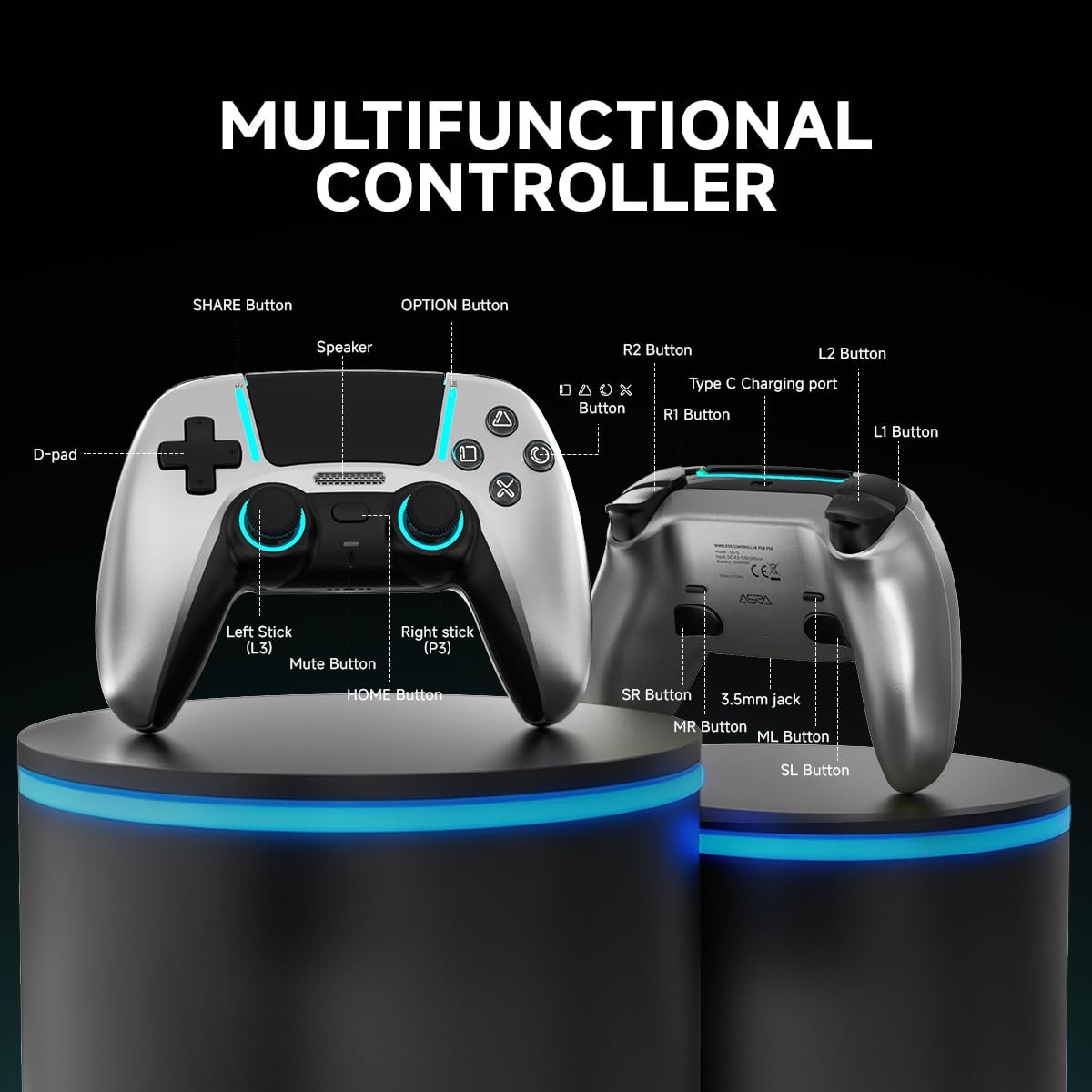 PS5 Wireless Pro: Hall Effect No-Drift, 4 Back Buttons, RGB for PC/Mobile