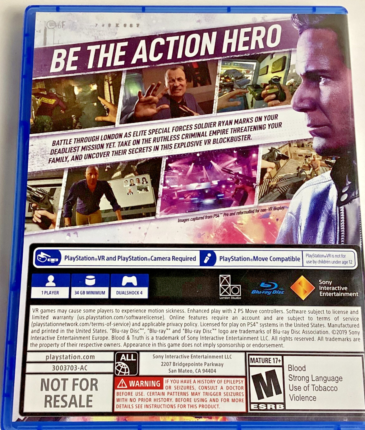 Blood & Truth Game: PS4, Playstation VR, 2019, M-Mature 17+