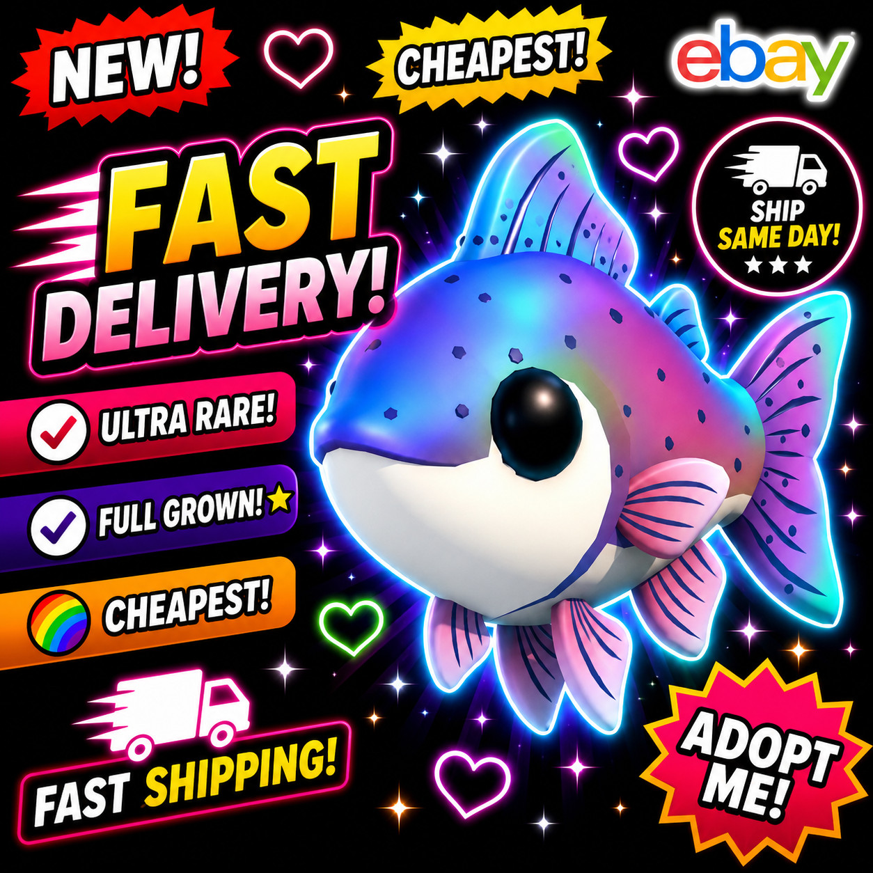 Rainbow Trout / All Variations! FR, NFR, MFR, Neon, Mega – Adopt From Me