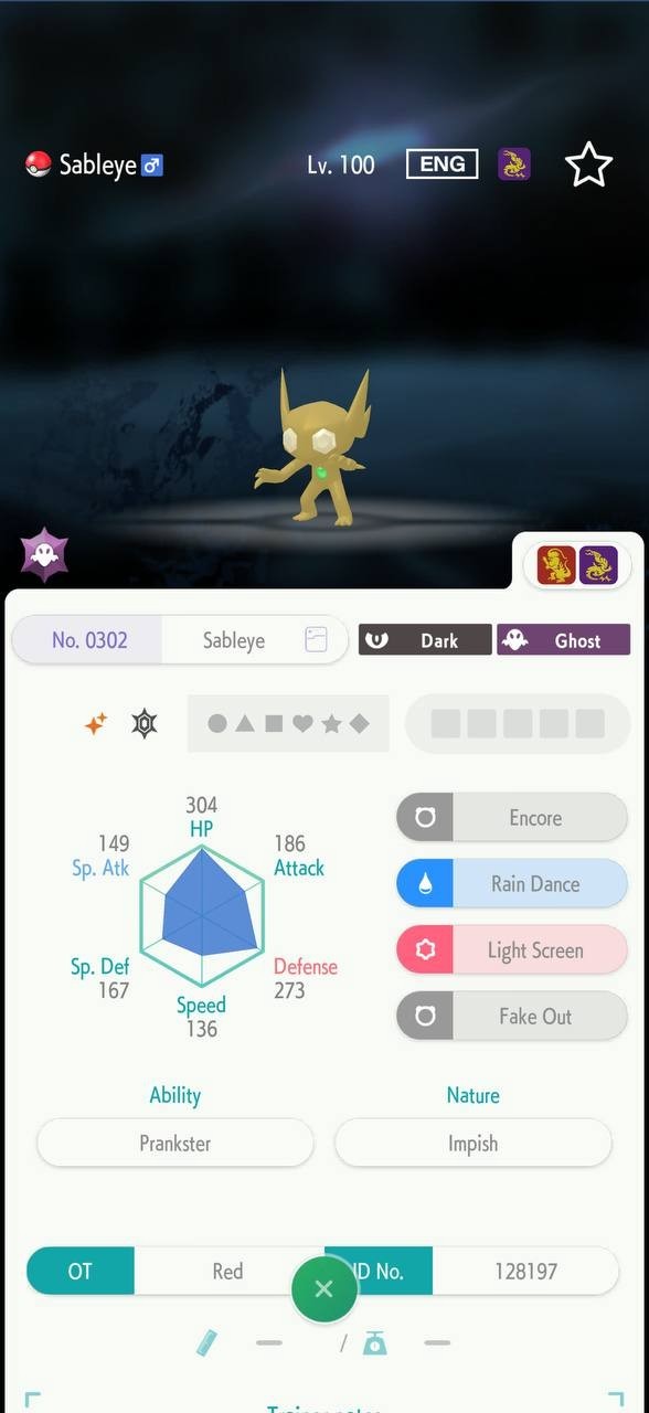 SABLEYE🔥6IV SHINY POKEMON HOME🔥Pokemon CHAMPIONS BATTLE READY SCARLET VIOLET