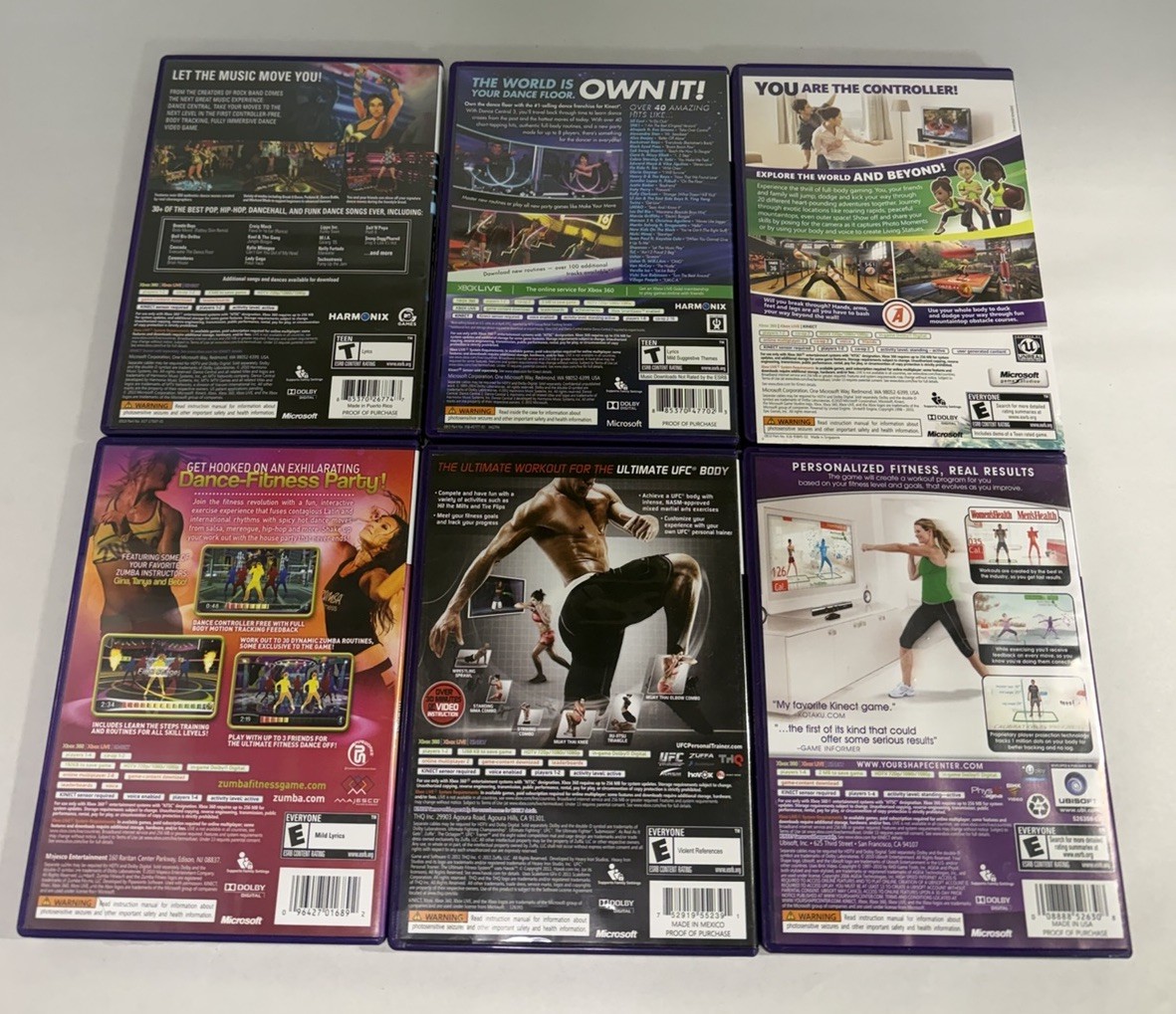 Xbox 360 Kinect Fitness Dance Games Bundle Lot CIB Dance Central Zumba UFC