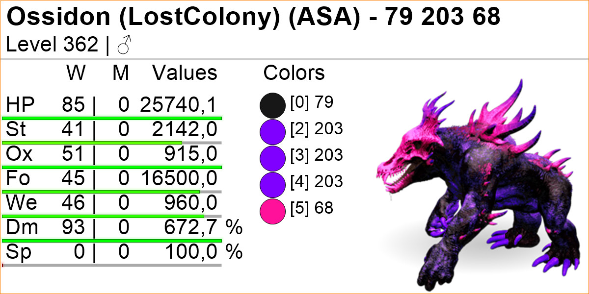 Ossidon TOP STATS 362 LEVEL Clone Ark Survival Ascended Official PVE