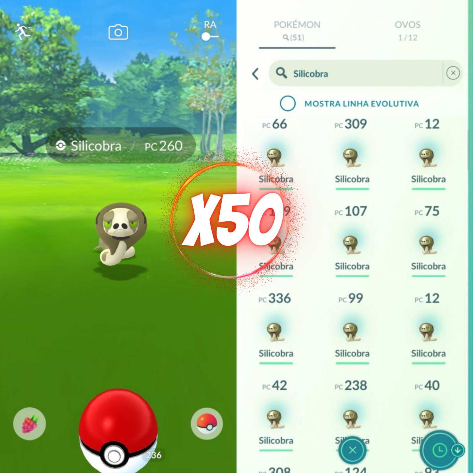 Silicobra (×50) Pokémon Go – Mini P T C – Iv Pvp and Lucky chance