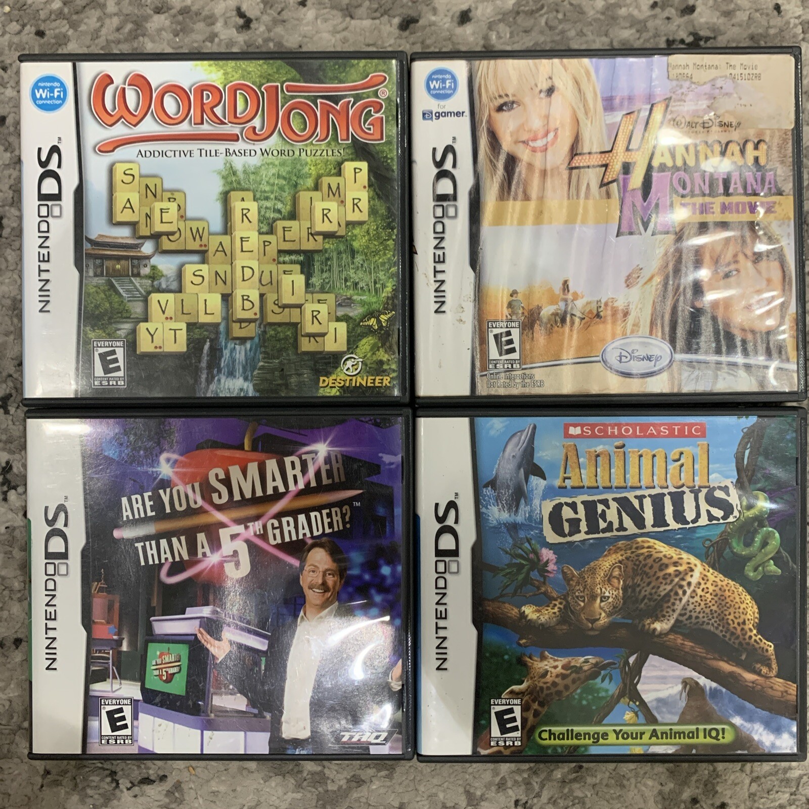 Lot of 4 Nintendo DS Games. Wordjong, Animal Genius, Hannah Montana, Smarter