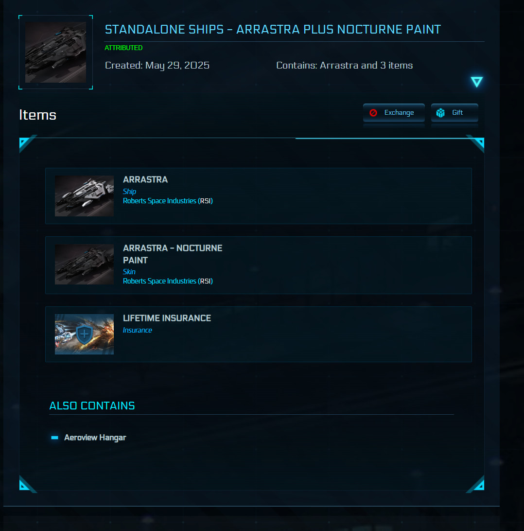 RSI Arrastara Original Concept Lifetime Insurance! (LTI) star citizen @ cost