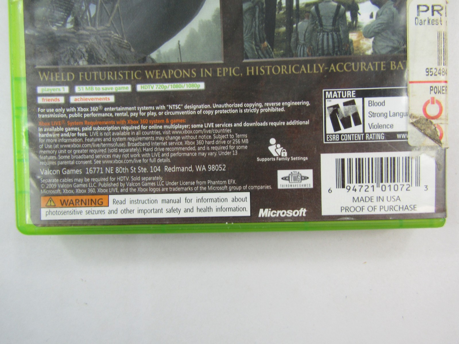 Darkest of Days XBOX 360 Video Game Valcon Shooter CIB Complete