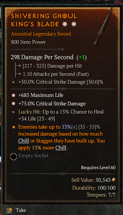 DIABLO 4🔥SEASON 9🔥2GA LEGEN SWORD (LIFE+CRIT DMG)🔥