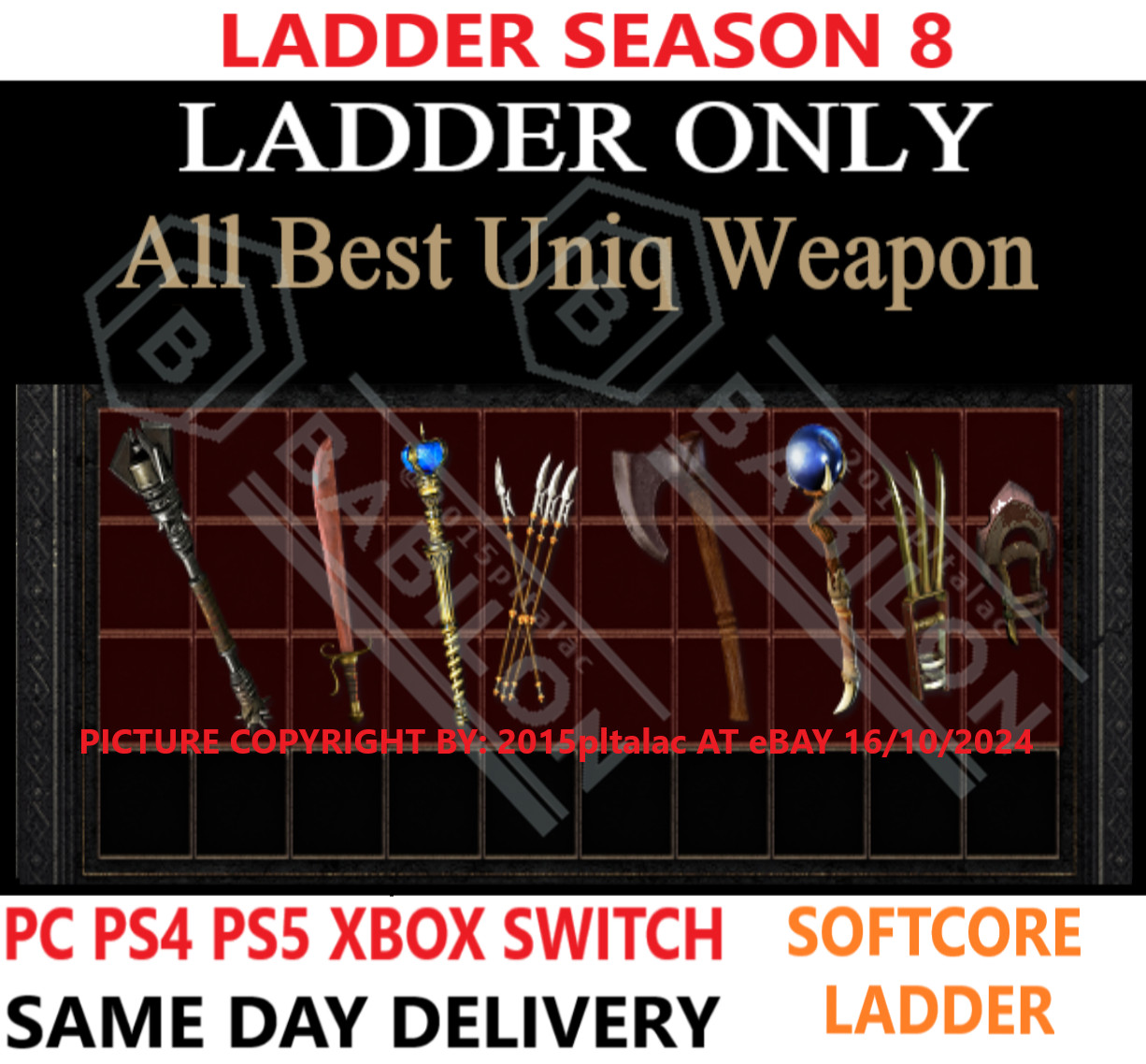 ✅ PC PS4 PS5 XBOX SWITCH ✅ LADDER All Uniq Weapon DIABLO 2 RESURRECTED D2R ITEMS