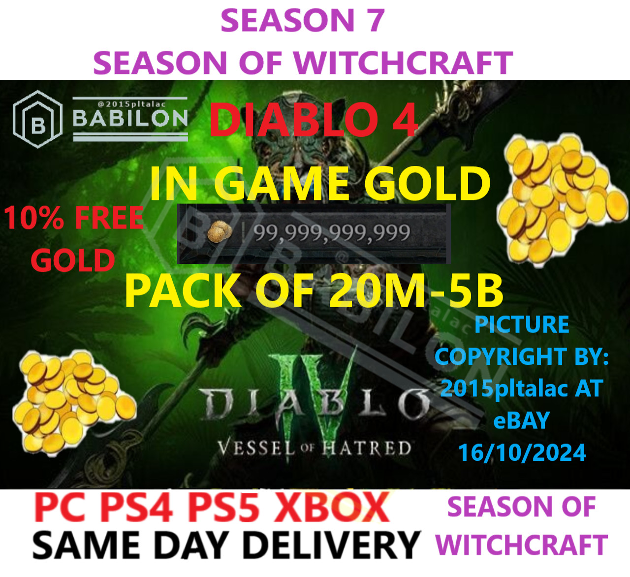 SEASON 7 DIABLO 4 IGG GAME GOLD SOFTCORE ✅ PC PS4 PS5 XBOX ✅ DIABLO IV