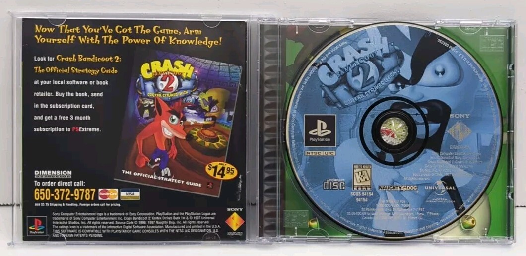 Crash Bandicoot 2 Cortex Strikes Back PS1 PlayStation 1 Holo Cover – Complete..