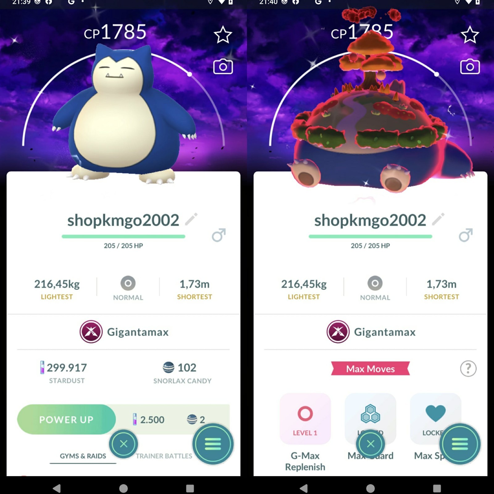 Shiny Snorlax Gigantamax Dark Skies Background Max Final -20k dust