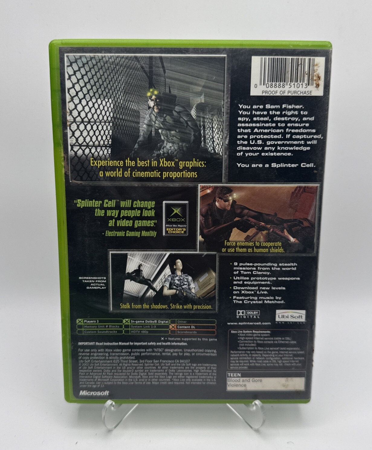 Tom Clancy’s Splinter Cell (Microsoft Xbox, 2002) Complete Tested Working CIB