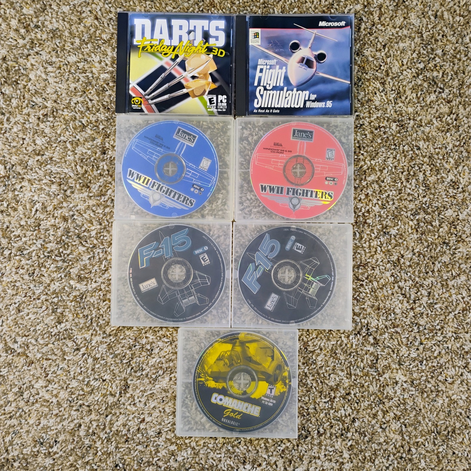 Windows 95 98 Cd Rom Lot Flight Simulator F-15 Comanche Gold WWII Fighters Darts