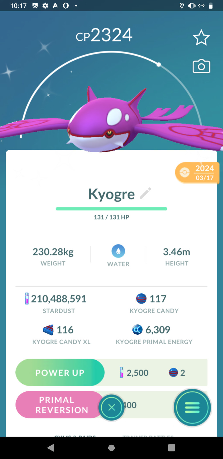 PokémonGo | Shiny Kyogre | PTC 20k Dust