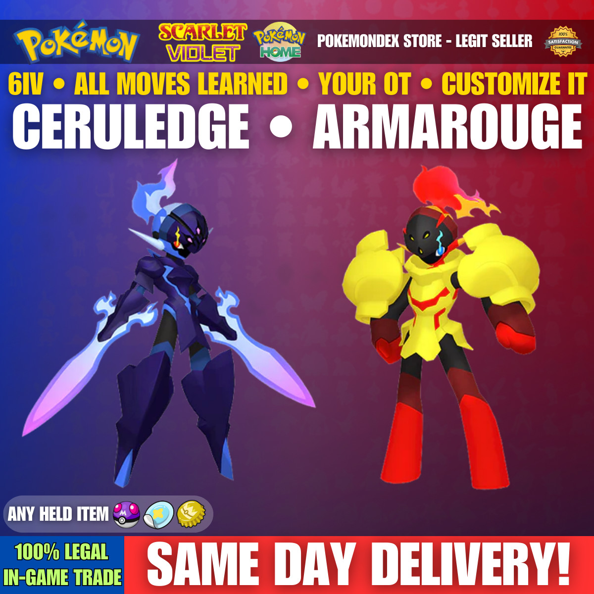 Pokemon SCARLET & VIOLET ✨ SHINY 6IV CERULEDGE & ARMAROUGE ✨ BATTLE READY ✨