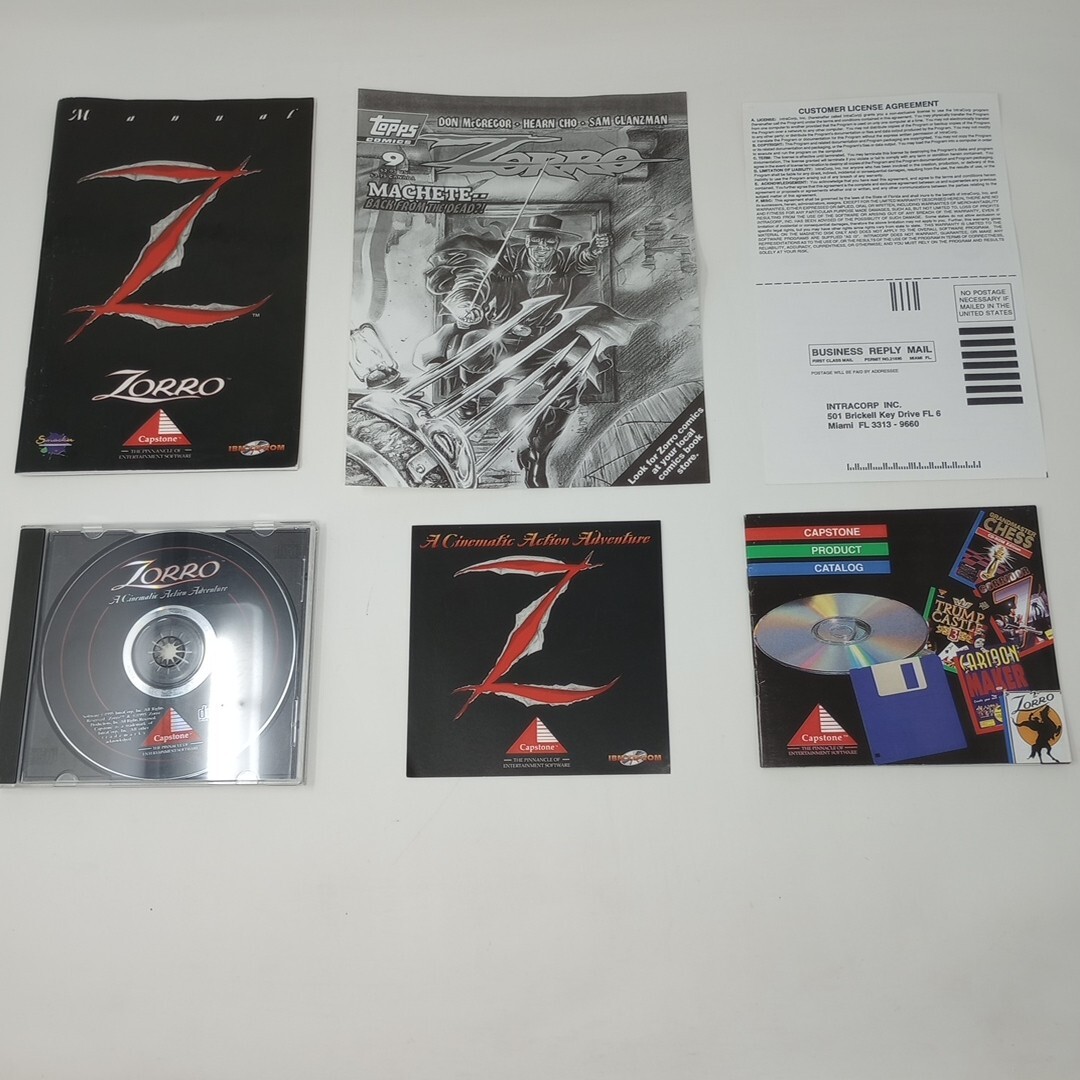 Vintage Zorro A Cinematic Action Adventure PC Game CD Rom 1995 Plus Manuals