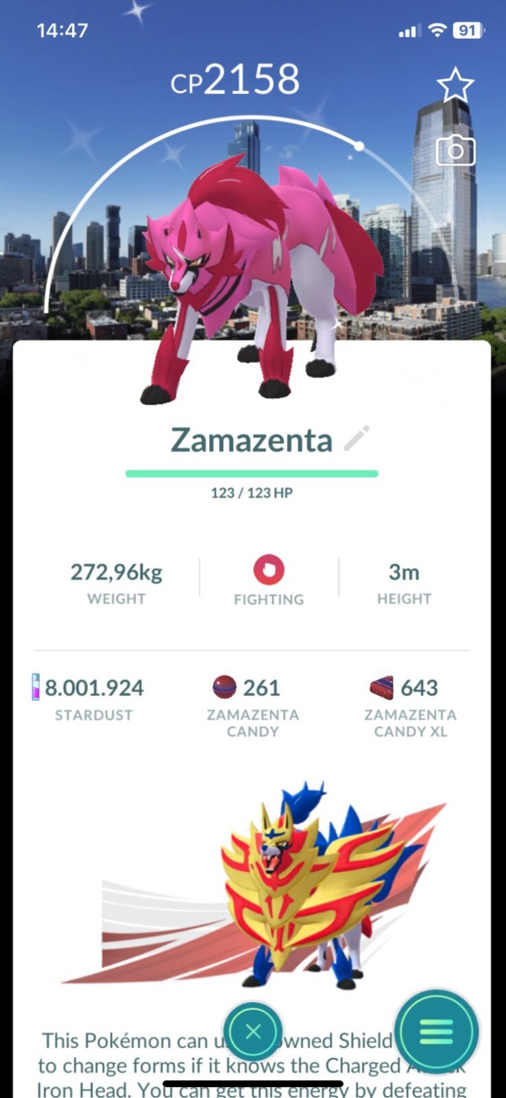 Pokémon Shiny Zamazenta Special New Jersey Background Lv50 -3moves