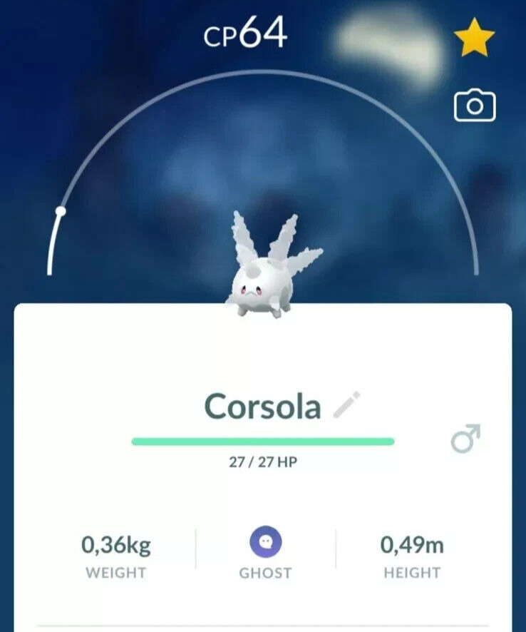 – Galarian Corsola (non Shiny) – P T C – high stardust