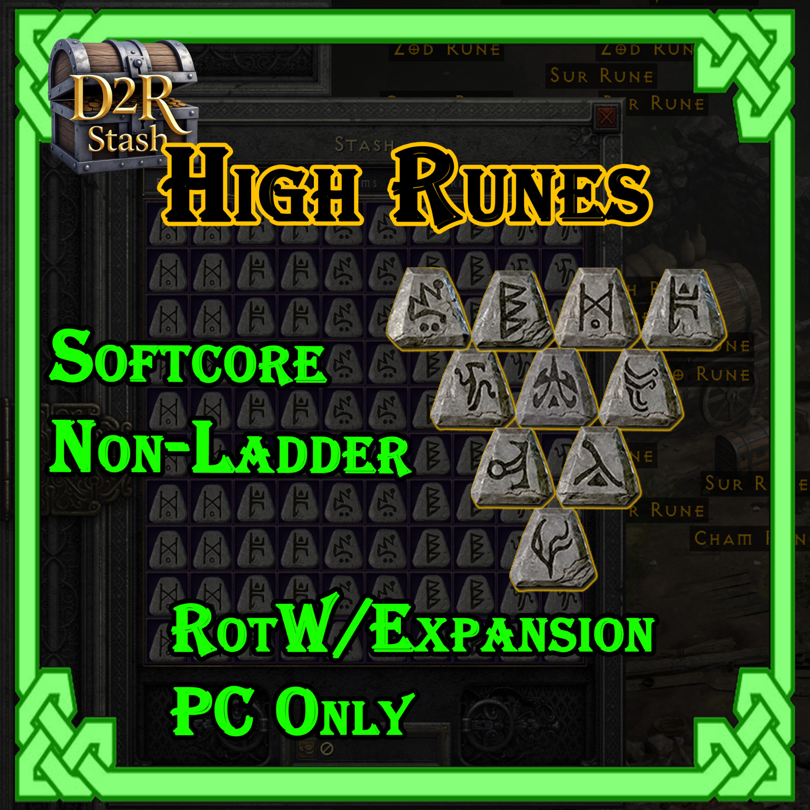 D2R Non ladder Softcore PC Diablo 2 Zod Cham Jah Ber Sur Lo Ohm Vex Gul Ist Rune