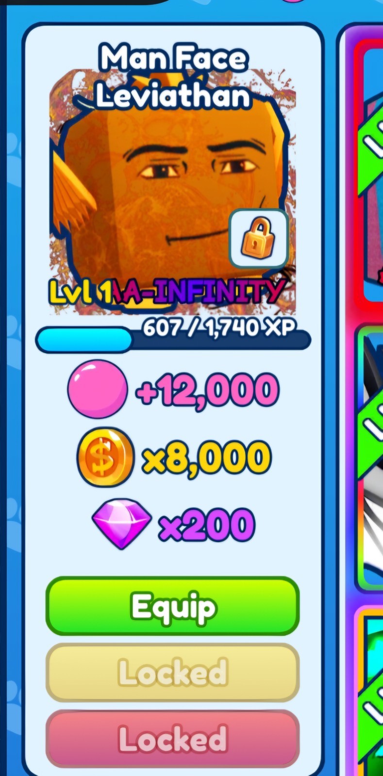 Roblox Virtual Pet Man Face Leviathan In-Game Item/Character Card PC Android