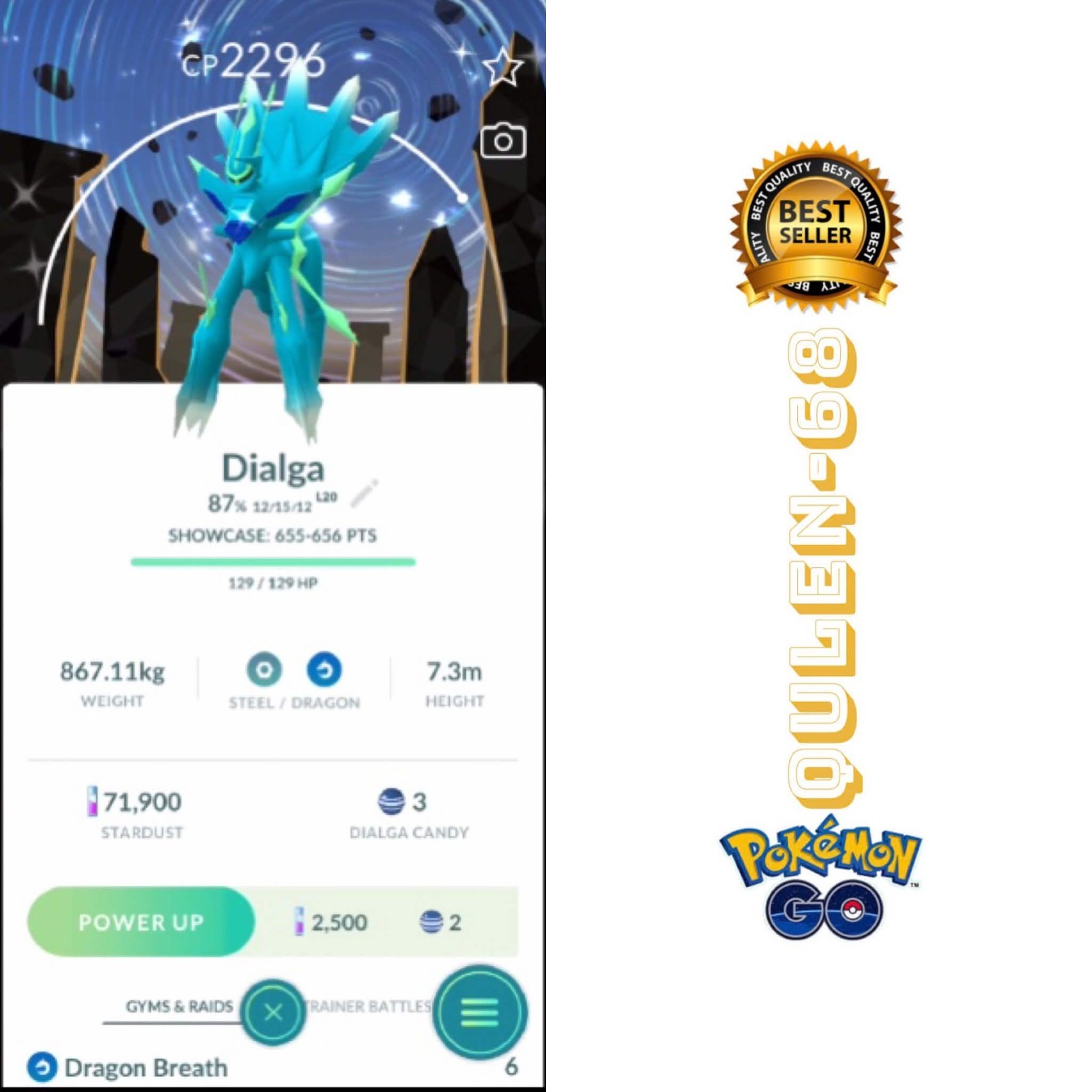 Shiny Origin forme Dialga BG Diamond- don’t have Roar of Time – Trade Registered