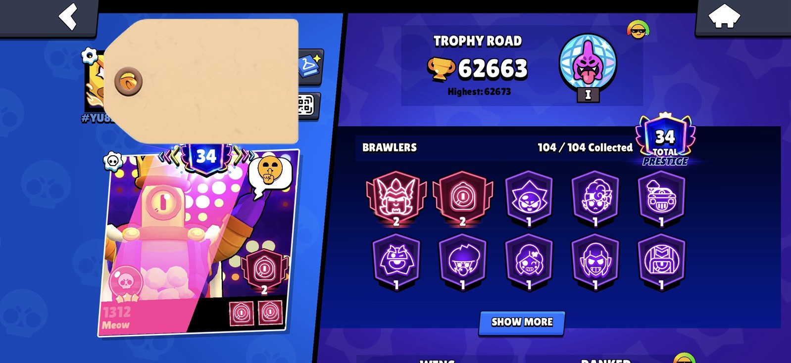 62K TROPHY/35Max Brawler/25Hyper/ 104/104Brawler/7 LEG/13 Mithic/77 Epic/Cheap