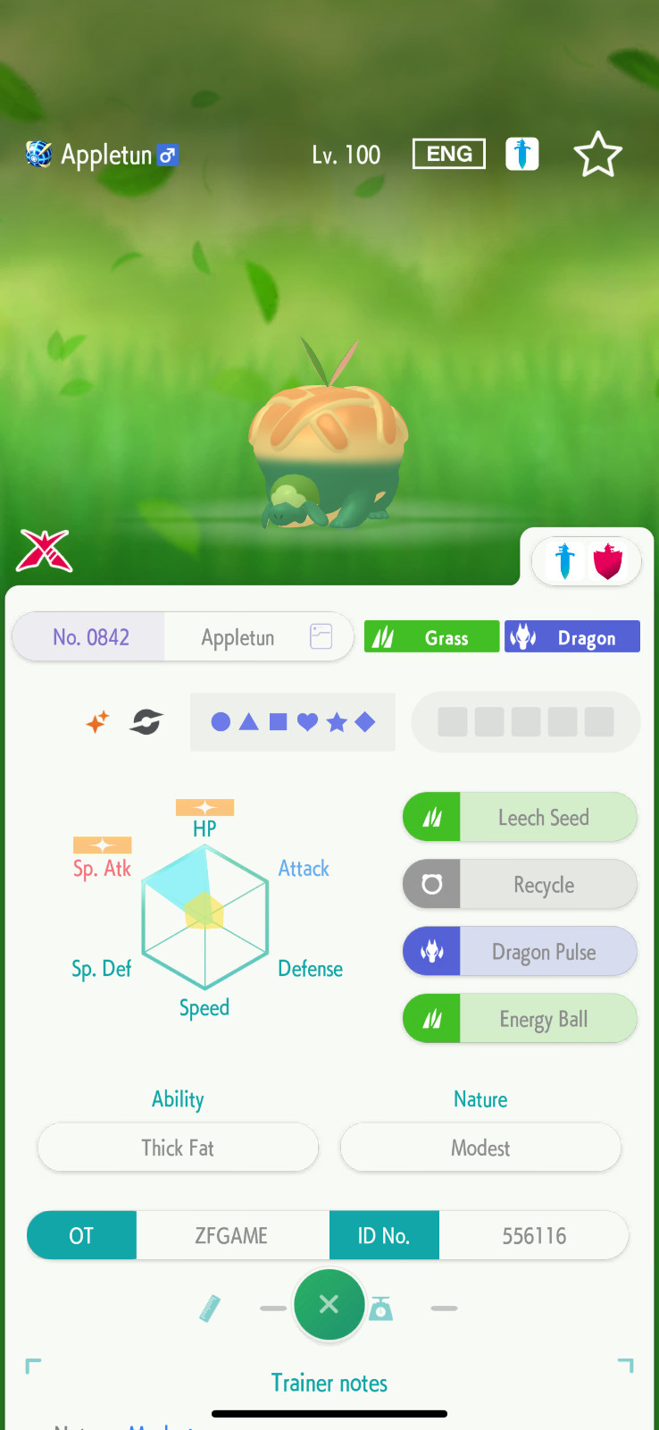 ✨6IV SHINY Appletun + EVS🚀 POKEMON HOME✨Champions✨Online delivery⚡