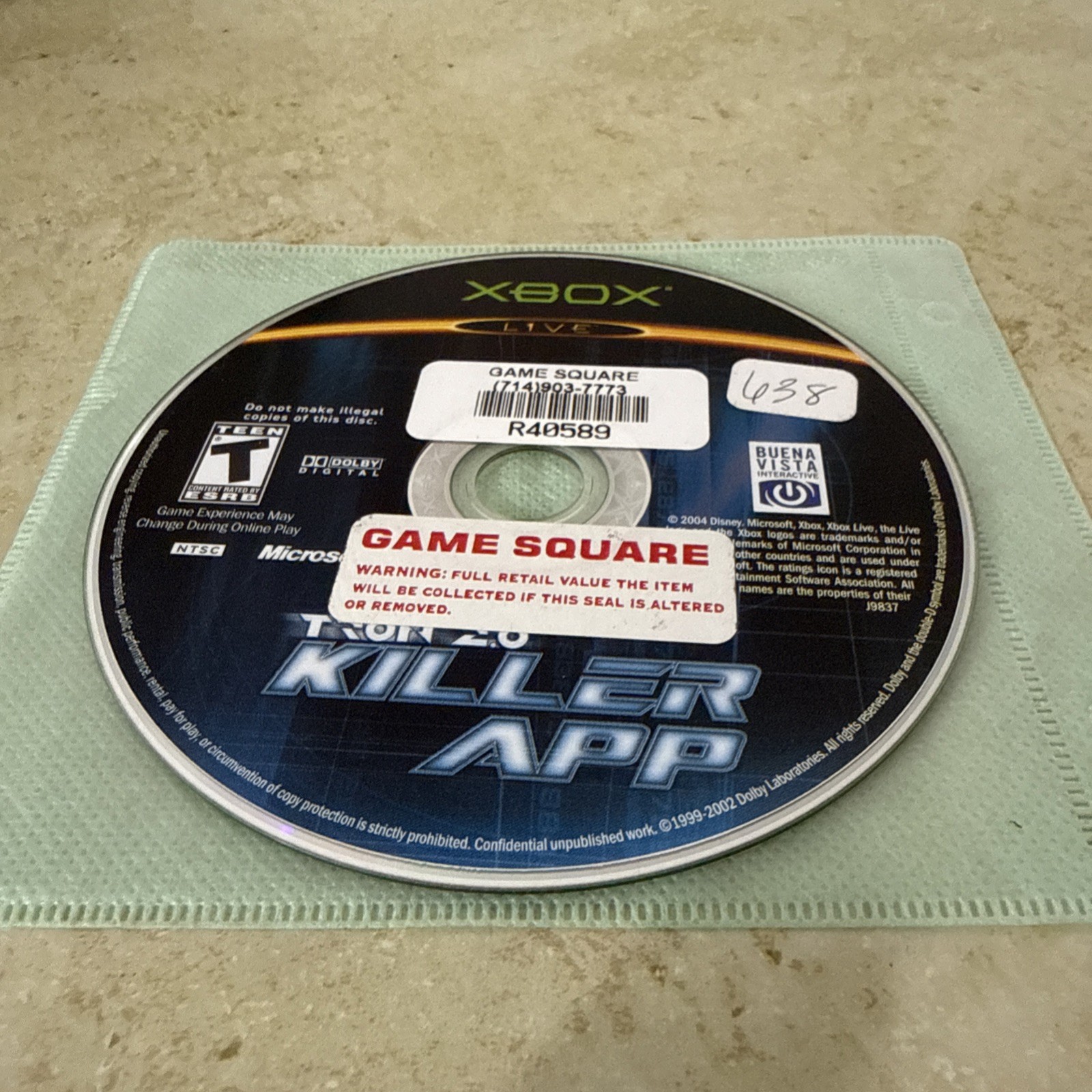 Tron 2.0: Killer App (Microsoft Xbox, 2004) DISC ONLY