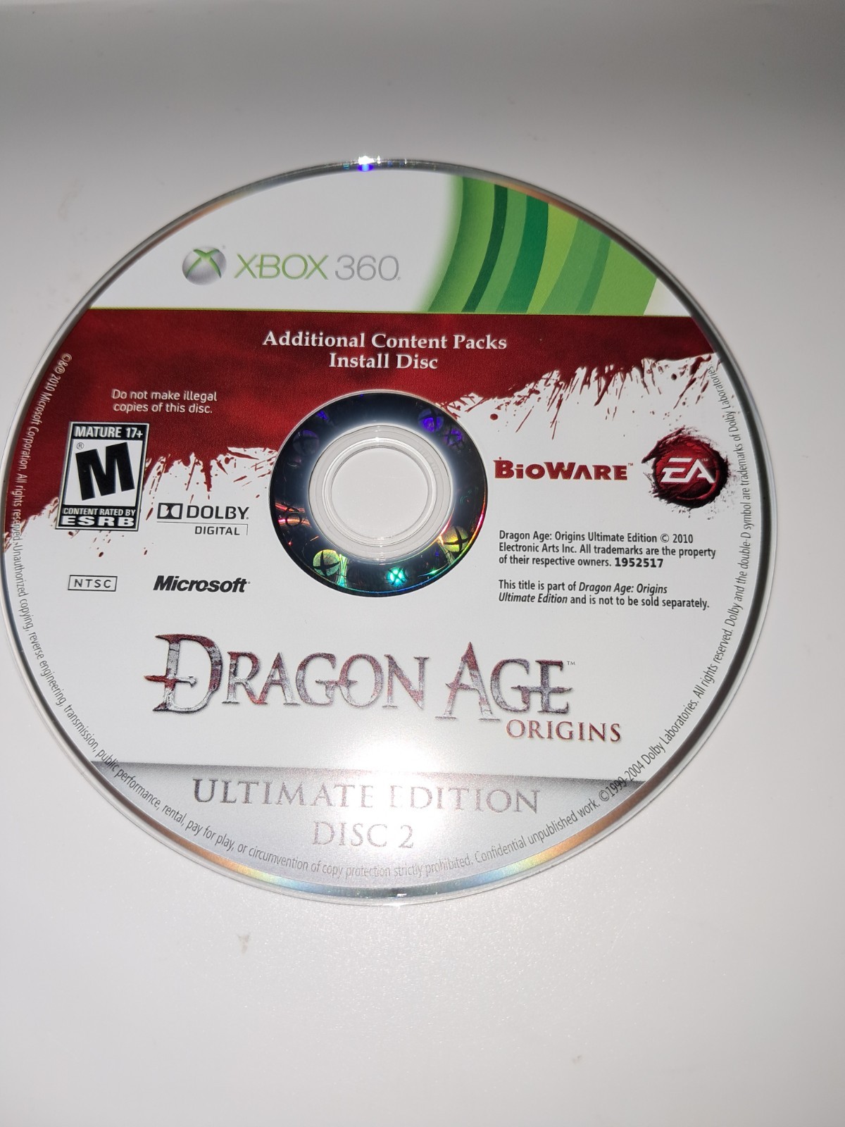 Dragon Age Origins – Ultimate Edition (Microsoft Xbox 360 Disc 2 Two Only Tested