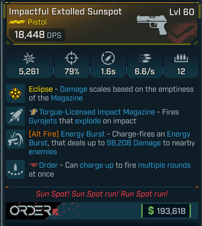 Borderlands 4⭐SUNSPOT PISTOL ⭐TORGUE IMPACT⭐ENERGY BURST