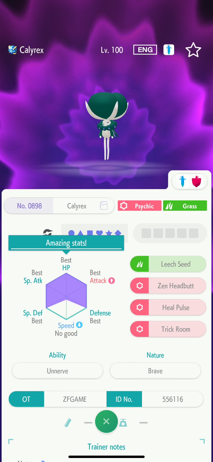 ✨5IV 0SPE Normal Calyrex ATK + EVS🚀 POKEMON HOME✨Champions✨Online delivery⚡