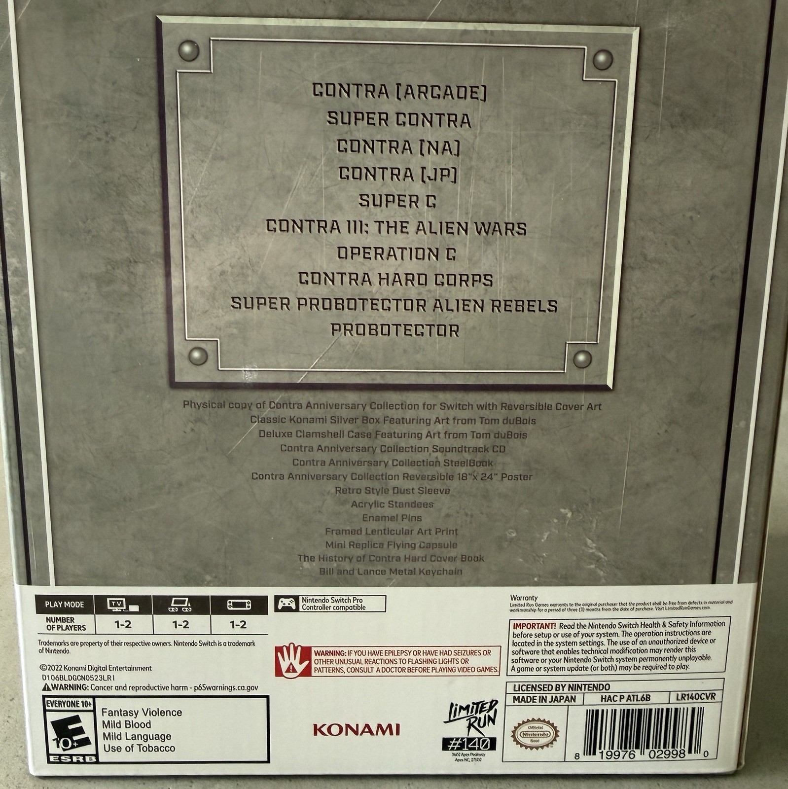 Contra Anniversary Collection Ultimate Edition Switch Limited Run #140 NO GAME
