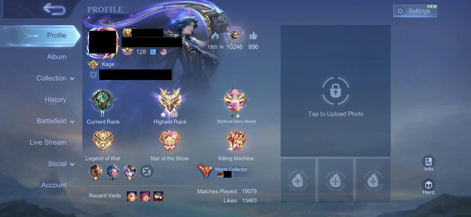 Mobile Legends Bang Bang US (MLBB) Top 10 World/Universal Collector Account