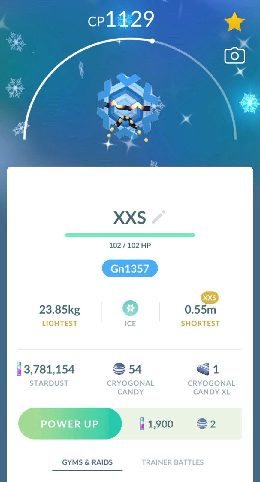 XXS Shiny Cryogonal 30 Days Friendship Available