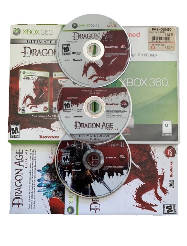 Dragon Age Origins Ultimate Edition & Dragon Age 2 (Xbox 360) CIB BUNDLE LOT O 2