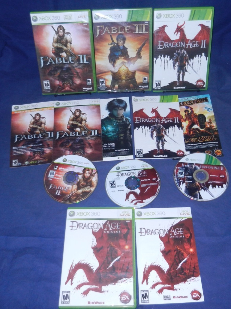 Xbox 360; NEW – Fable 3, VG – Fable 2, Dragon Age 2, Dragon Age Origins, w/Mans