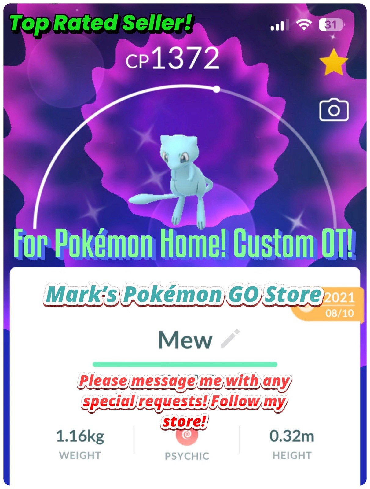 Pokemon✨Shiny Mew For Pokemon Home✨Custom OT✨Go