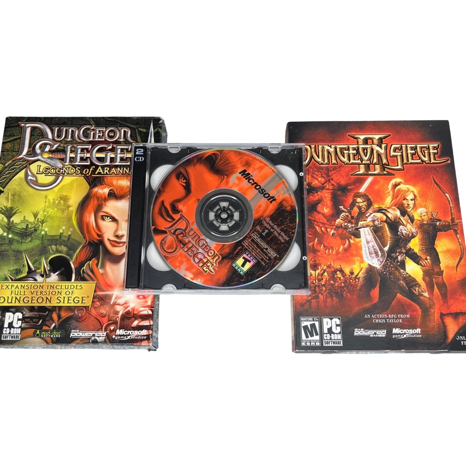 Dungeon Siege II & Legends of Aranna Expansion PC Game Lot Microsoft Gas Powered