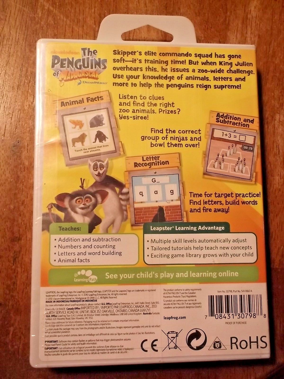 LeapFrog Leapster 1 & 2 Penguins Of Madagascar Race for 1st Place Game 4-7 Years