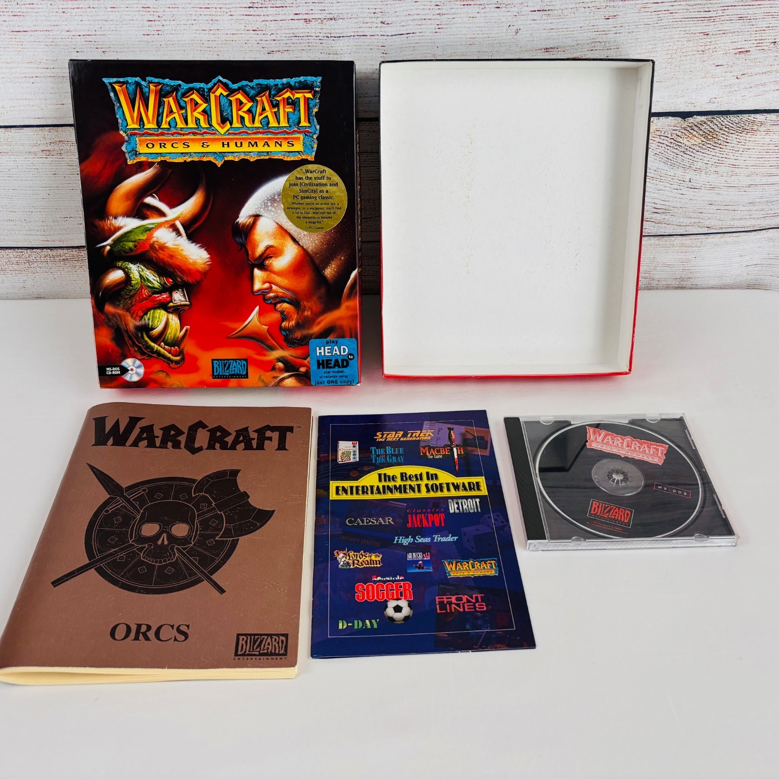 WarCraft Orcs & Humans Big Box, MS-DOS CD, Booklets, Blizzard Entertainment 1994