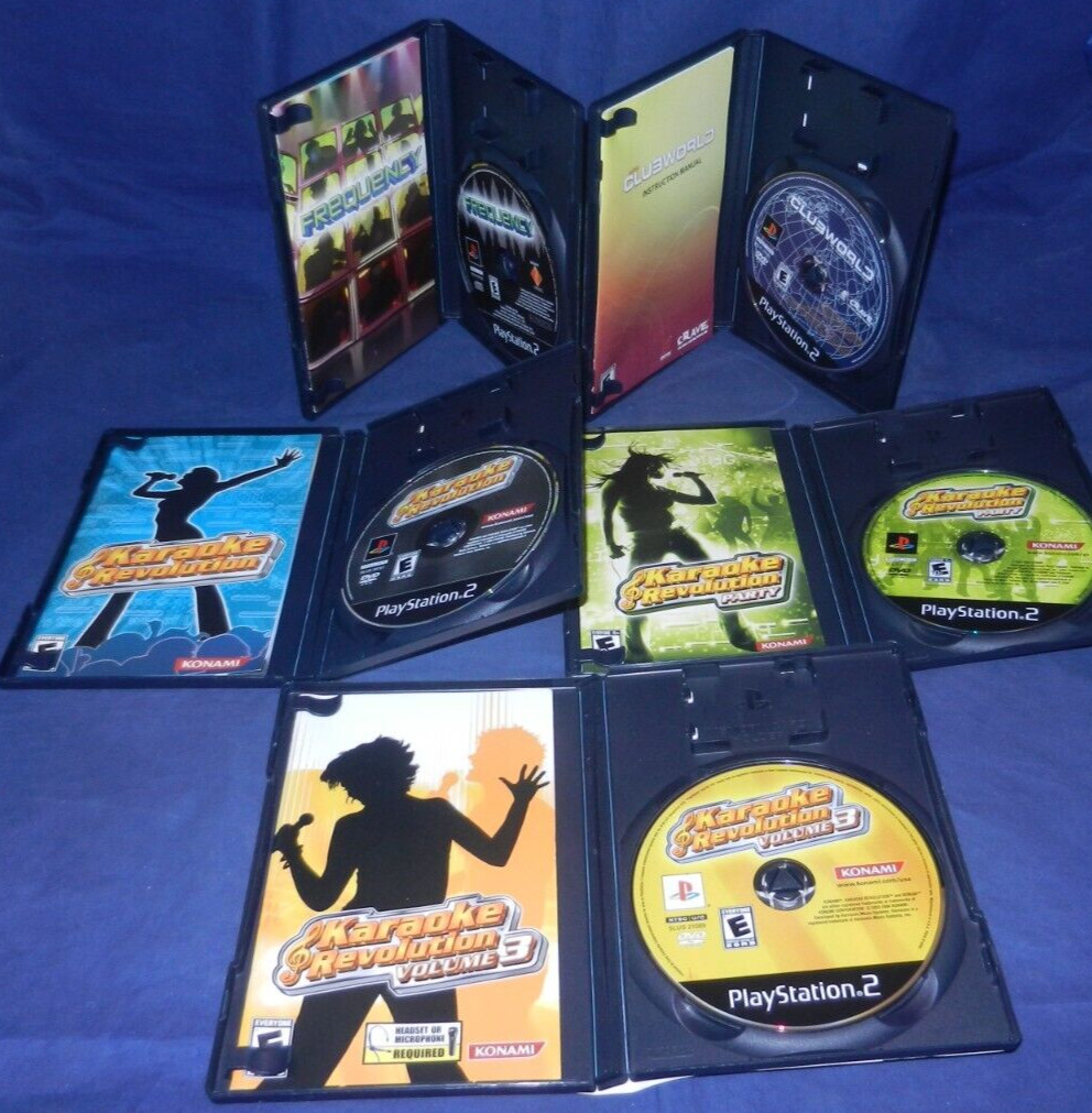 PS2; Frequency, eJay Clubworld, Karaoke Revolution, Karaoke Revolution 3 & Party