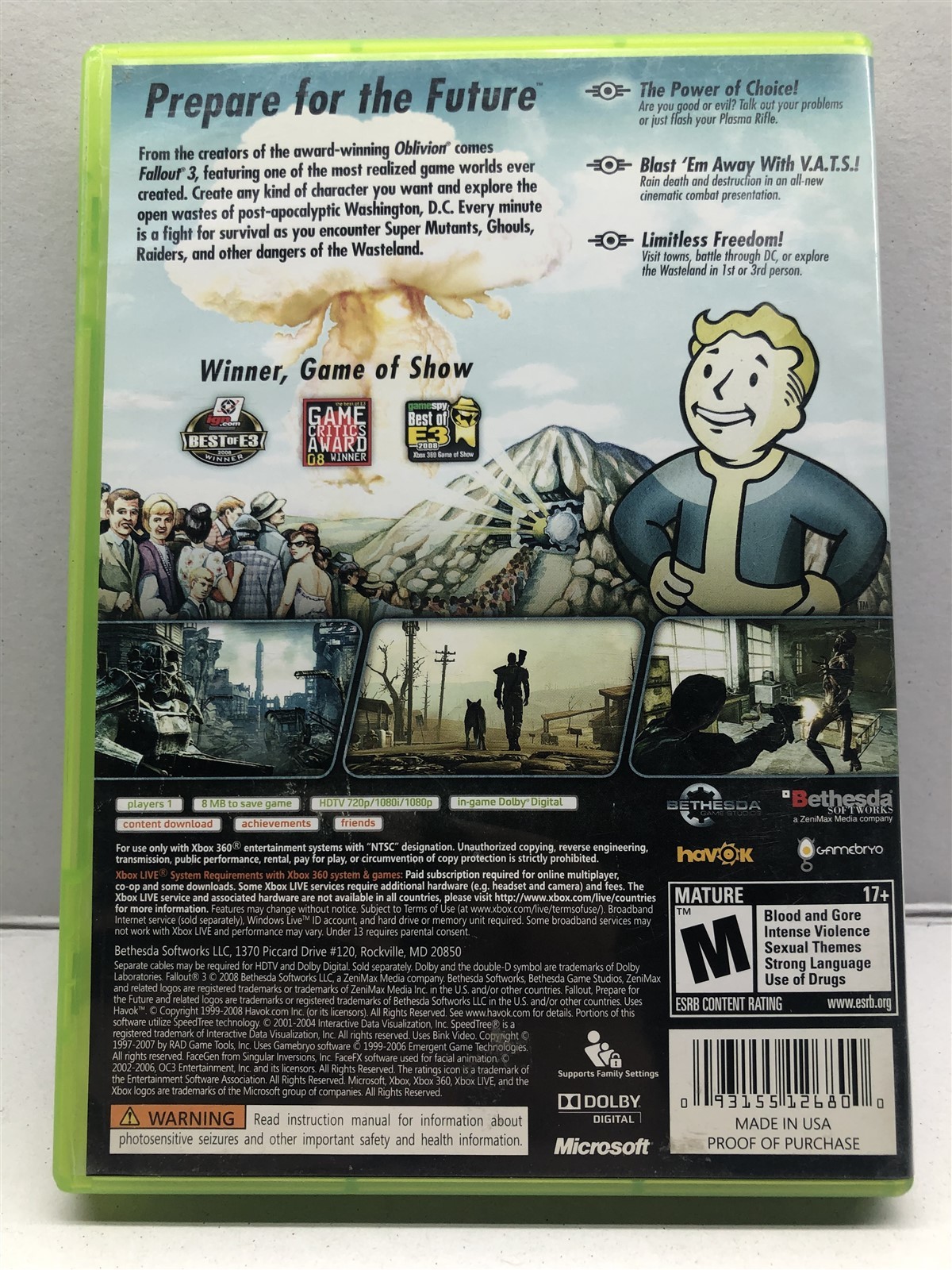 Fallout 3 (Microsoft Xbox 360, 2008) Complete w/ Manual – Tested Working