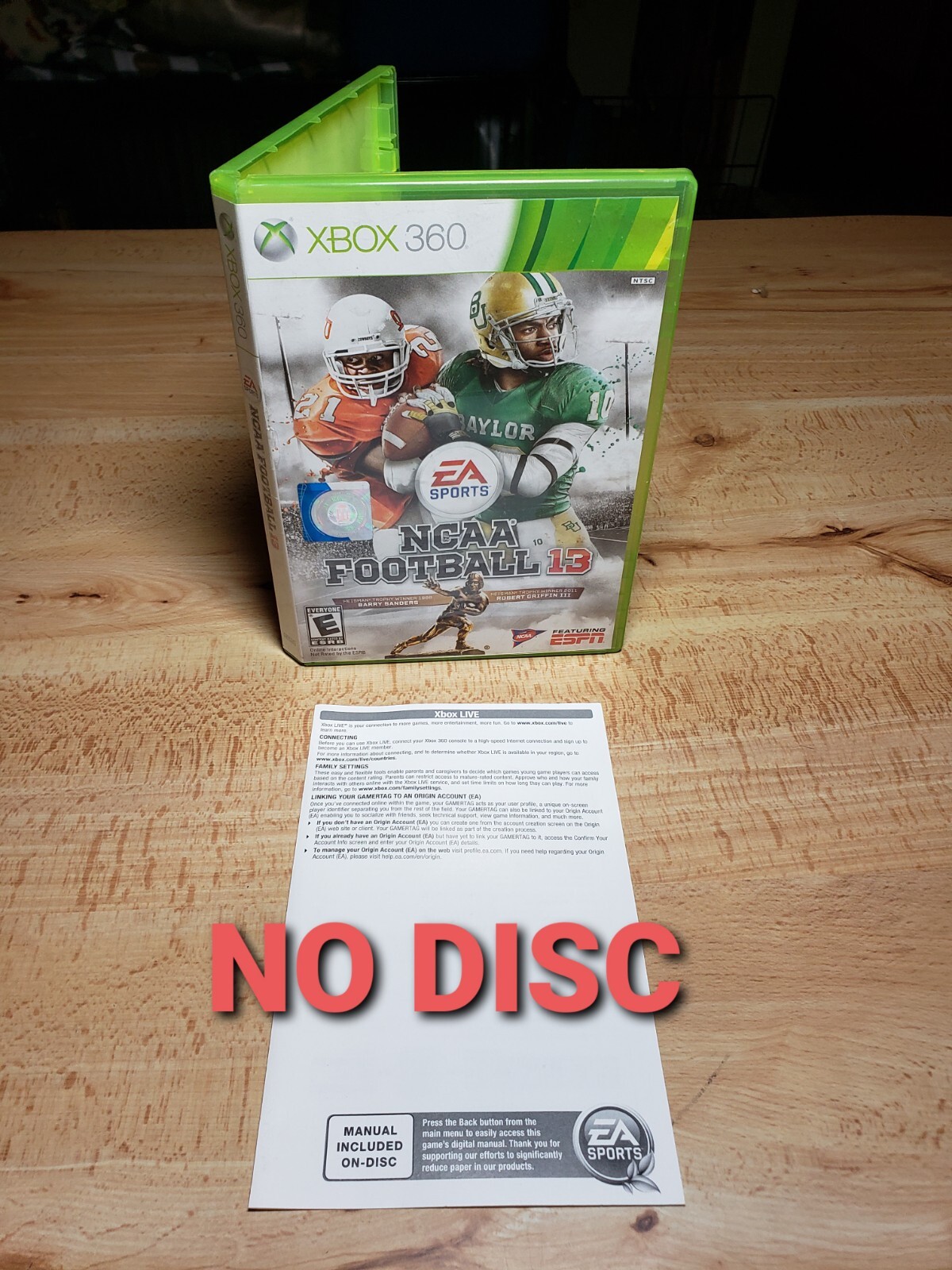 NCAA Football 13 Microsoft Xbox 360, 2012 Case, Artwork + Warranty Card NO GAME