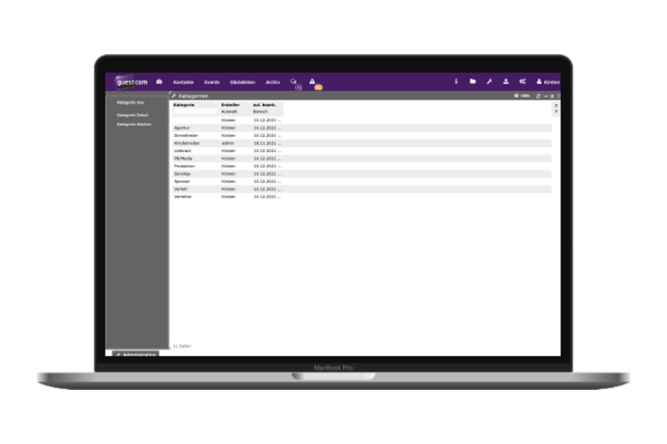 Desktop-Screen von den guestcom Kontakt-Kategorie
